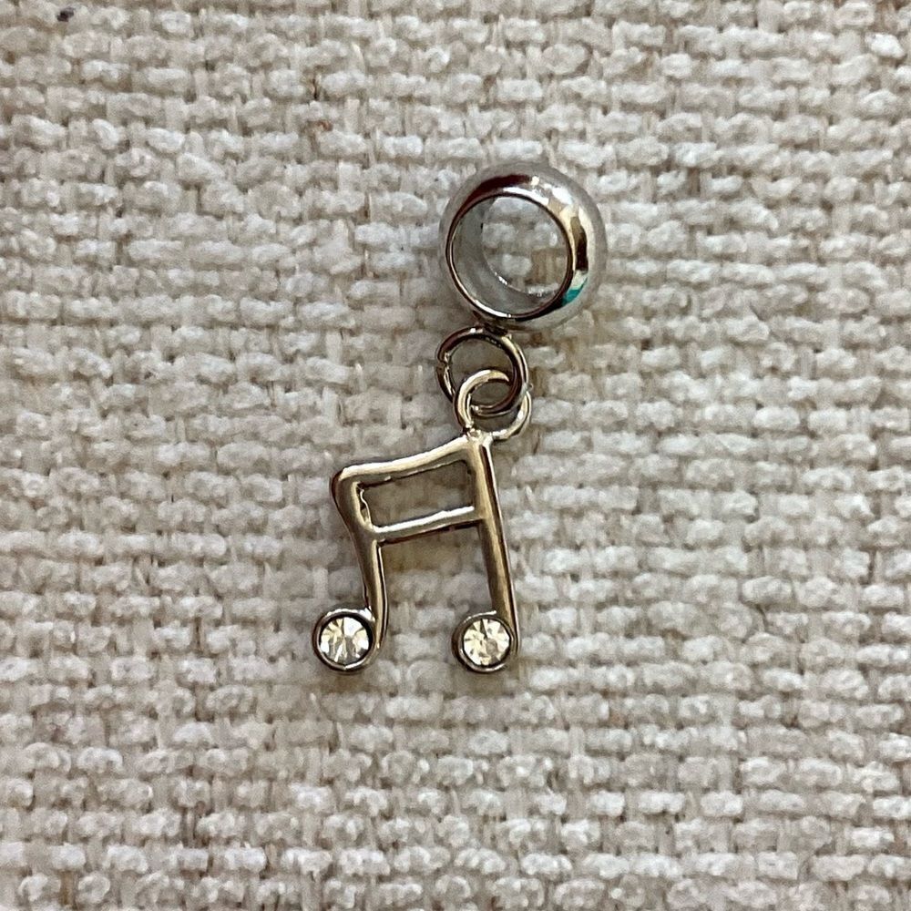 Music Note Rhinestone Silver Charm - Picture 1 of 2